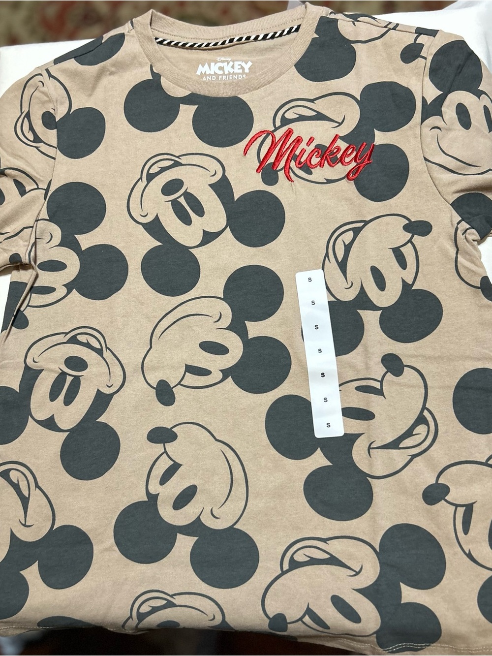 Disney Brown Tee with Black Mickey Print and Red Embroidered Logo
